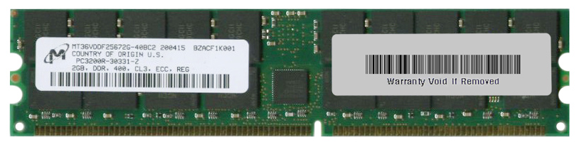 MT36VDDF25672G-40B Micron 2GB PC3200 DDR-400MHz Registered ECC CL3 184-Pin DIMM 2.5V Dual Rank Memory Module