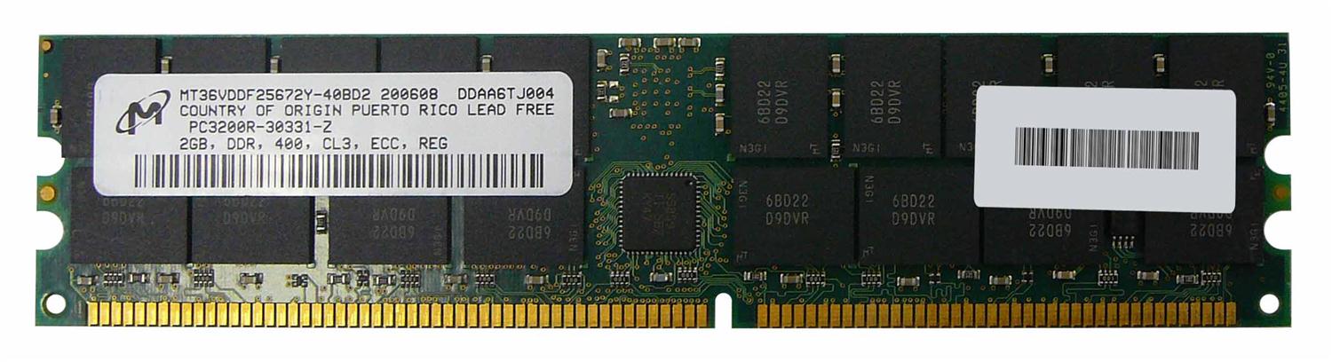 MT36VDDF25672Y-40BD2 Micron 2GB PC3200 DDR-400MHz Registered ECC CL3 184-Pin DIMM 2.5V Dual Rank Memory Module