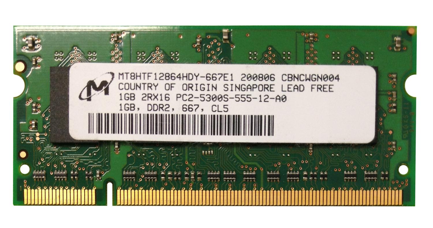 MT8HTF12864HDY-667E1 Micron 1GB PC2-5300 DDR2-667MHz non-ECC Unbuffered CL5 200-Pin SoDimm Dual Rank Memory Module