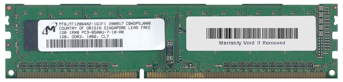 MT8JTF12864AZ-1G1F1 Micron 1GB PC3-8500 DDR3-1066MHz non-ECC Unbuffered CL7 240-Pin DIMM Single Rank Memory Module