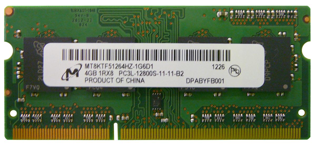 MT8KTF51264HZ-1G6D1 Micron 4GB PC3-12800 DDR3-1600MHz non-ECC Unbuffered CL11 204-Pin SoDimm 1.35V Low Voltage Single Rank Memory Module