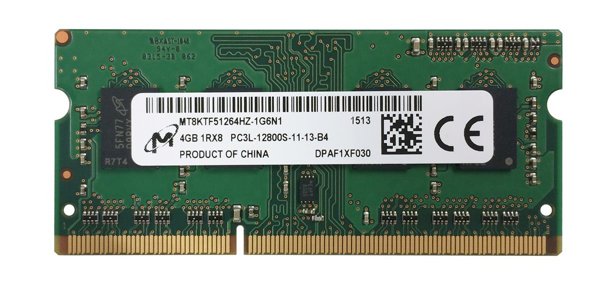 MT8KTF51264HZ-1G6N1 Micron 4GB PC3-12800 DDR3-1600MHz non-ECC Unbuffered CL11 204-Pin SoDimm 1.35V Low Voltage Single Rank Memory Module