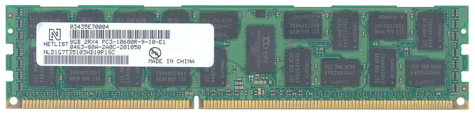 NLD1G7T35103HD10P1SC NetList 8GB PC3-10600 DDR3-1333MHz ECC Registered CL9 240-Pin DIMM Dual Rank Memory Module