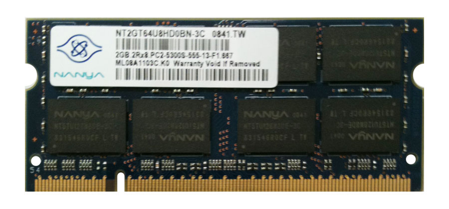 NT2GT64U8HD0BN-3C Nanya 2GB PC2-5300 DDR2-667MHz non-ECC Unbuffered CL5 200-Pin SoDimm Dual Rank Memory Module