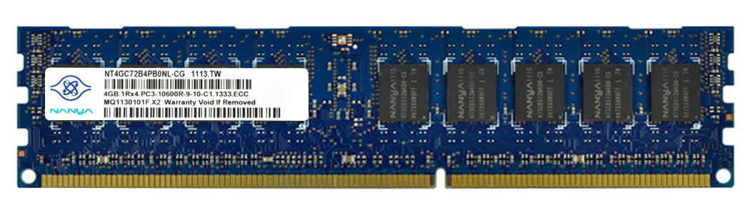 NT4GC72B4PB0NL-CG Nanya 4GB PC3-10600 DDR3-1333MHz ECC Registered CL9 240-Pin DIMM Single Rank Memory Module