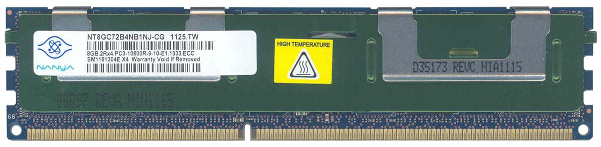 NT8GC72B4NB1NJ-CG Nanya 8GB PC3-10600 DDR3-1333MHz ECC Registered CL9 240-Pin DIMM Dual Rank Memory Module