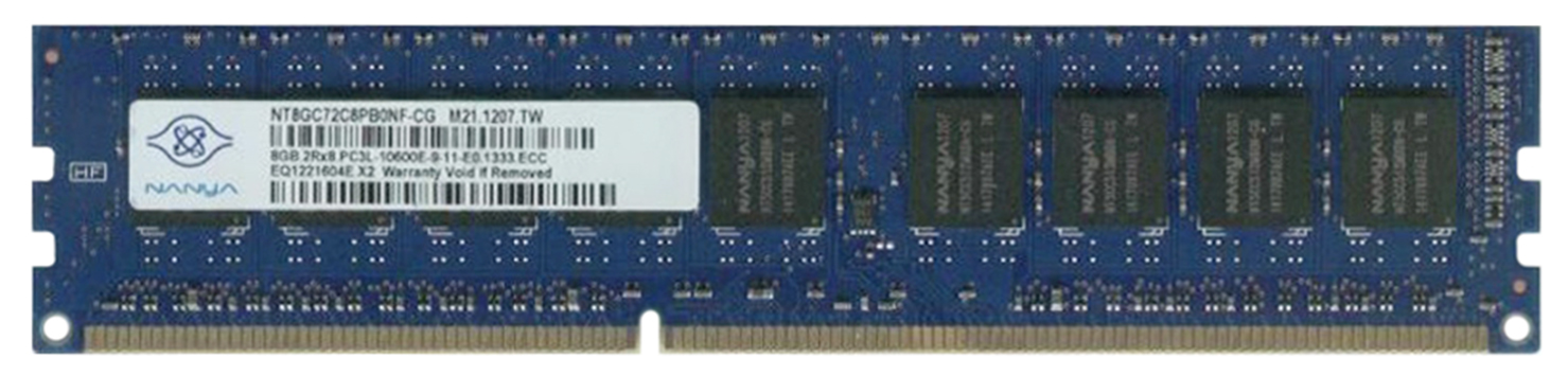 NT8GC72C8PB0NF-CG Nanya 8GB PC3-10600 DDR3-1333MHz ECC Unbuffered CL9 240-Pin DIMM 1.35V Low Voltage Dual Rank Memory Module