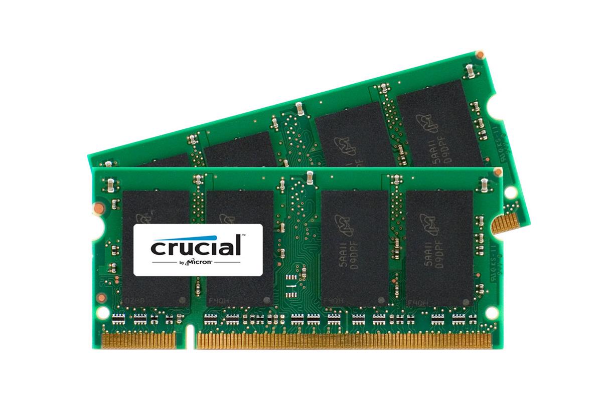 CT791059 Crucial 4GB Kit (2 X 2GB) PC2-5300 DDR2-667MHz non-ECC Unbuffered CL5 200-Pin SoDimm Memory