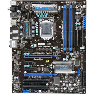 7583-010 MSI P55-GD65 Socket LGA 1156 Intel P55 Chipset Core i7 / i5 Processors Support DDR3 4x DIMM 7x SATA 3.0Gb/s ATX Motherboard (Refurbished)