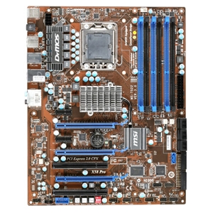 X58PRO-E MSI X58 PRO-E Socket LGA 1366 Intel X58 + ICH10R Chipset Core i7 Extreme Edition Core i7 Processors Support DDR3 6x DIMM 6x SATA 3.0Gb/s ATX Motherboard (Refurbished)