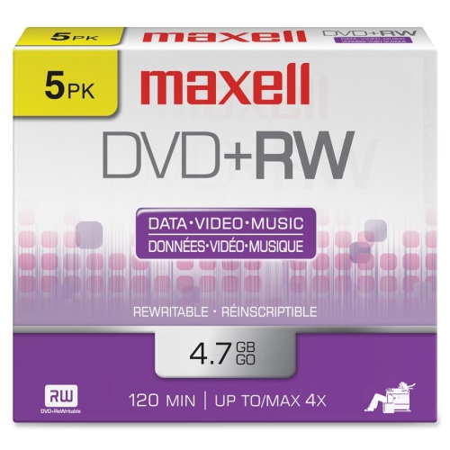 634012 Maxell DVD Rewritable Media DVD+RW 4x 4.70GB 1 Pack Jewel Case 120mm4 Hour Maximum Recording Time