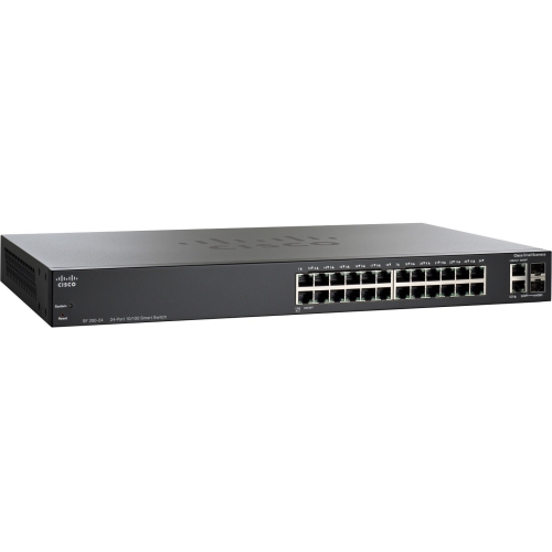SLM224PT-NA-RF Cisco SF200-24P 24-Ports 10/100/1000Base-T RJ-45 PoE Manageable Layer2 Desktop Smart Switch with 2x Gigabit Ethernet Uplink Ports and 2x SFP Pslots (Refurbished)