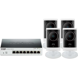 DGS-1100-08P-KIT D-Link EasySmart 8-Port Gigabit PoE Switch and Outdoor HD PoE Day/Night Cloud Camera Bundle - PoE Switch with 4  (Refurbished)