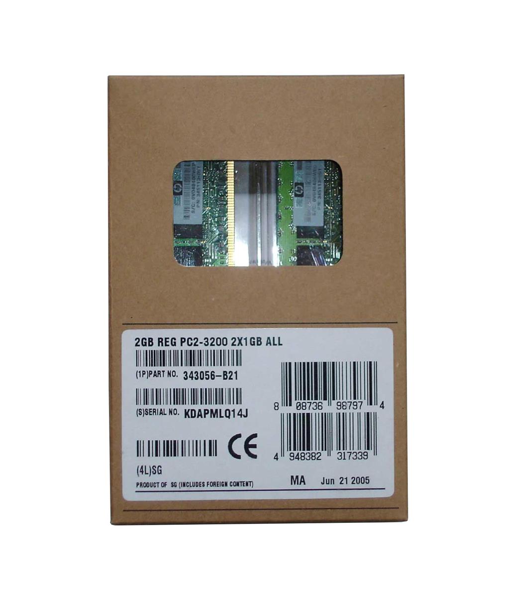 343056-B21 HP 2GB Kit (2 X 1GB) PC2-3200 DDR2-400MHz ECC Registered CL3 240-Pin DIMM Memory for ProLiant DL360 / DL380 G4p Server
