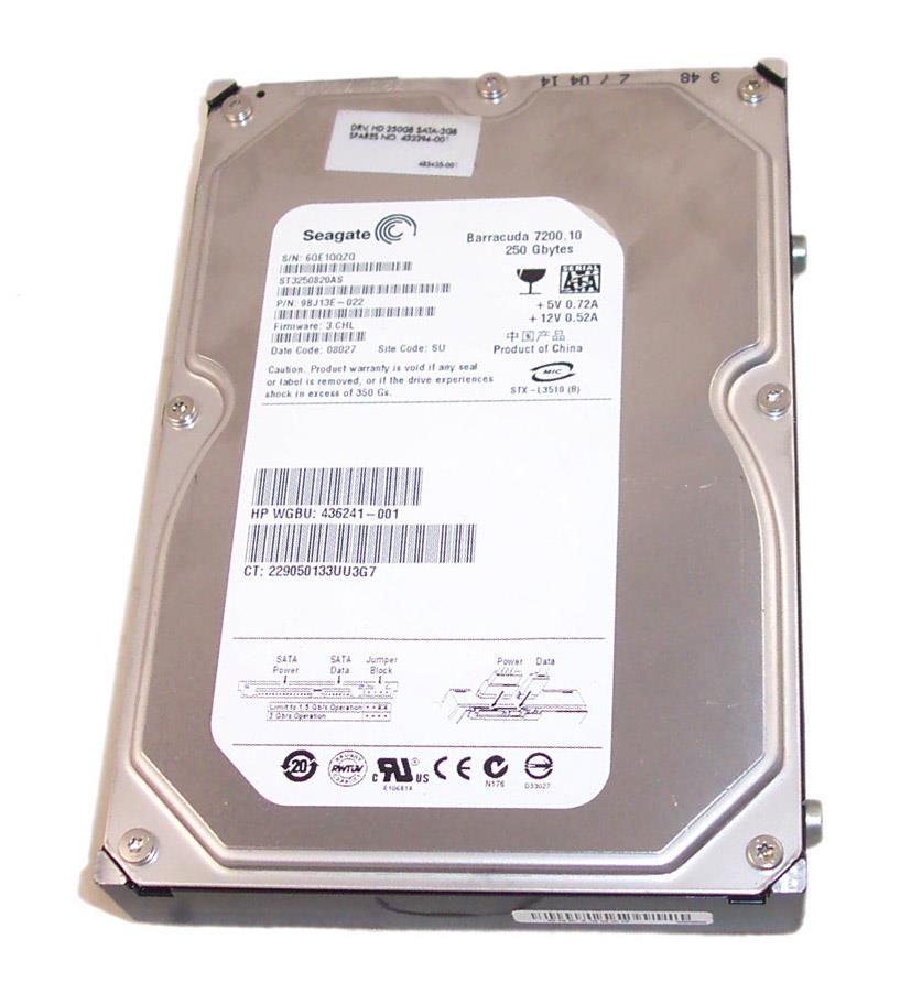 432394-001 HP 250GB 7200RPM SATA 3Gbps 3.5-inch Internal Hard Drive