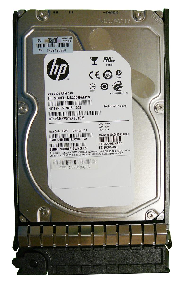 507613-002 HP 2TB 7200RPM SAS 6Gbps Dual Port Hot Swap 3.5-inch Internal Hard Drive with Smart Carrier