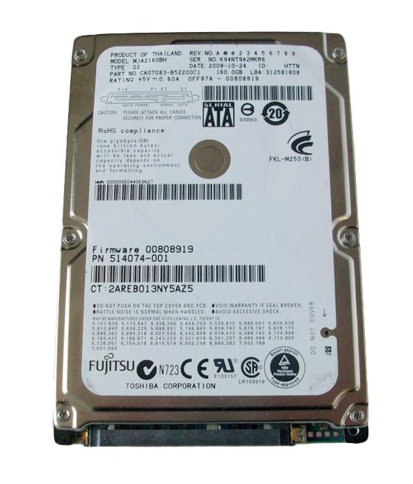 514074-001N HP 160GB 5400RPM SATA 3Gbps 2.5-inch Internal Hard Drive