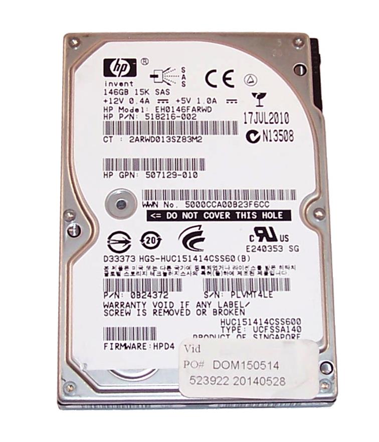 518216-002 HP 146GB 15000RPM SAS 6Gbps Dual Port Hot Swap 2.5-inch Internal Hard Drive