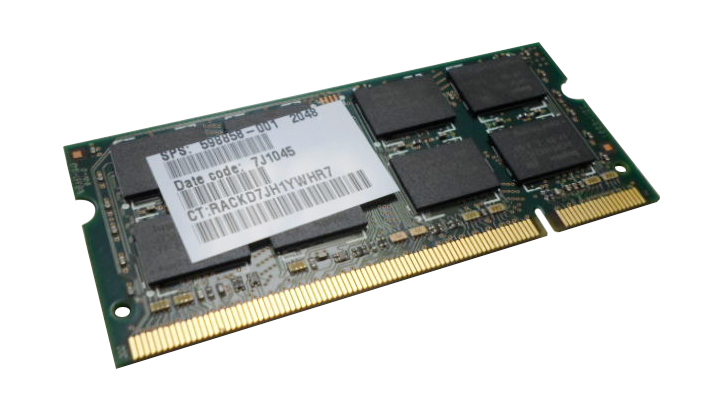 598858-001 HP 2GB PC2-6400 DDR2-800MHz non-ECC Unbuffered CL6 200-Pin SoDimm Dual Rank Memory Module