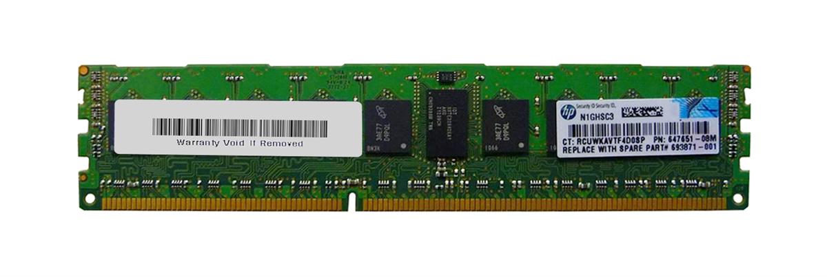693871-001 HP 8GB PC3-12800 DDR3-1600MHz ECC Registered CL11 240-Pin DIMM Single Rank Memory Module