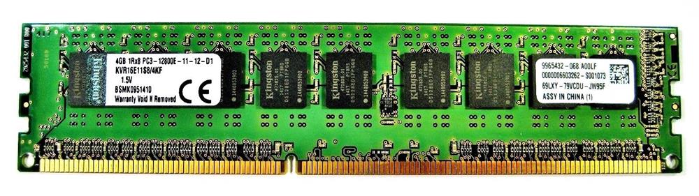 9965432-068.A000LF Kingston 4GB PC3-12800 DDR3-1600MHz ECC Unbuffered CL11 240-Pin DIMM Single Rank x8 Memory Module w/TS Kingston F