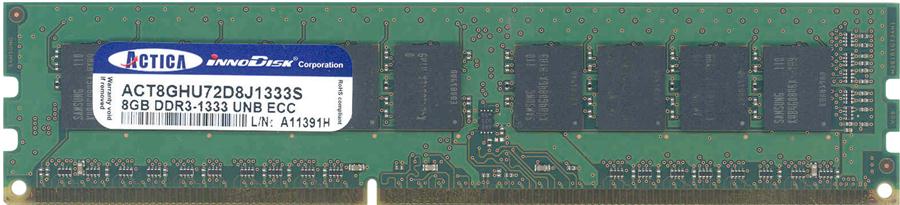 ACT8GHU72D8J1333S ACTICA 8GB PC3-10600 DDR3-1333MHz ECC Unbuffered CL9 240-Pin DIMM Dual Rank Memory Module