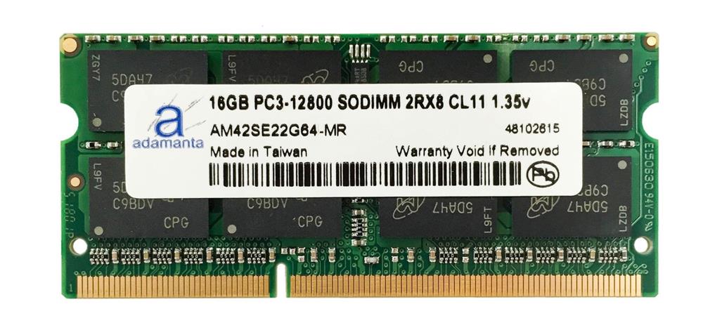 AM42SE22G64-MR Adamanta 16GB PC3-12800 DDR3-1600MHz non-ECC Unbuffered CL11 204-Pin SoDimm 1.35V Low Voltage Dual Rank Memory Module