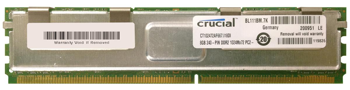 CT102472AF667 Crucial 8GB PC2-5300 DDR2-667MHz ECC Fully Buffered CL5 240-Pin DIMM Dual Rank Memory Module