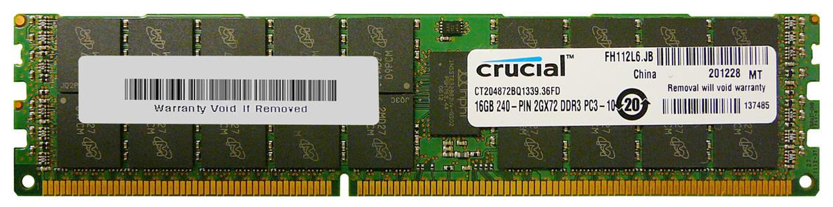 CT204872BQ1339 Crucial 16GB PC3-10600 DDR3-1333MHz Registered ECC CL9 240-Pin DIMM 1.35V Low Voltage Dual Rank Memory Module