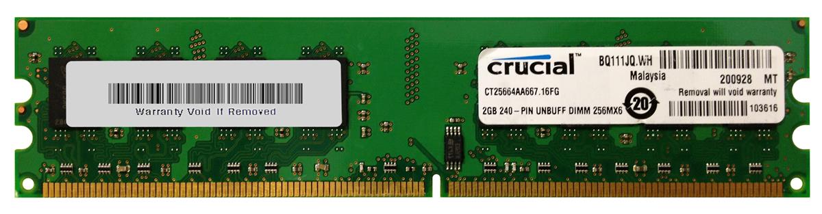 CT25664AA667.16FG Crucial 2GB PC2-5300 DDR2-667MHz non-ECC Unbuffered CL5 240-Pin DIMM Memory Module