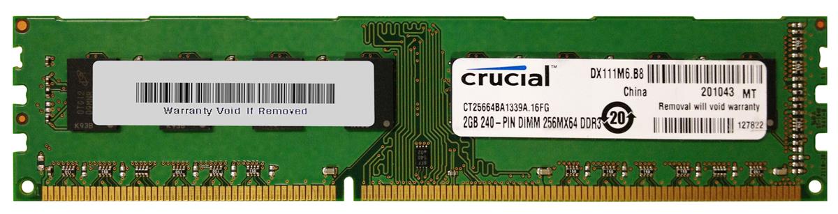 CT25664BA1339A Crucial 2GB PC3-10600 DDR3-1333MHz non-ECC Unbuffered CL9 240-Pin DIMM Dual Rank Memory Module