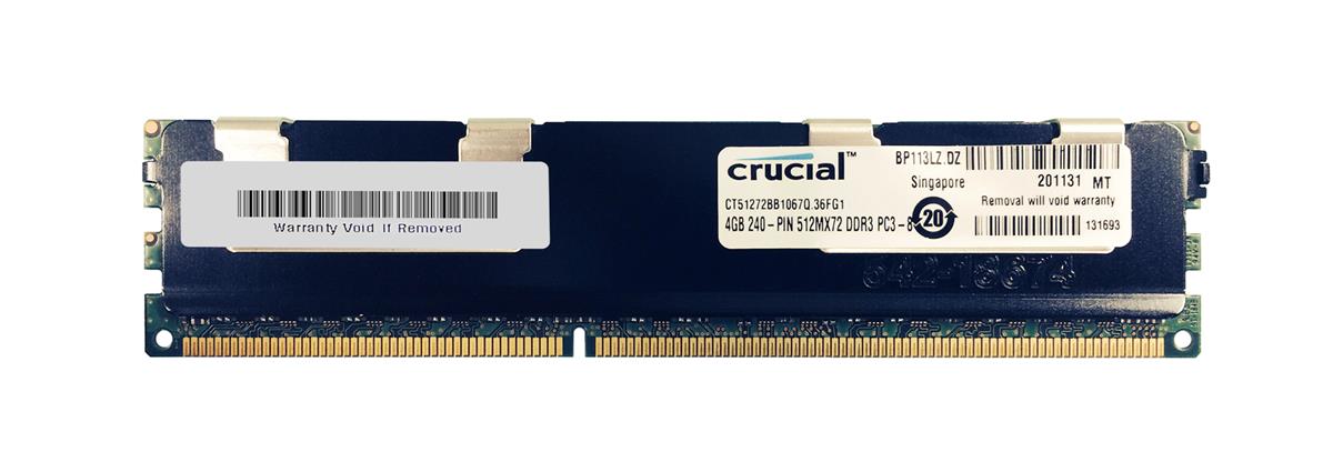 CT51272BB1067Q Crucial 4GB PC3-8500 DDR3-1066MHz Registered ECC CL7 240-Pin DIMM Quad Rank Memory Module