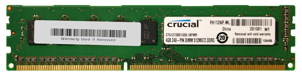 CT51272BD1339 Crucial 4GB PC3-10600 DDR3-1333MHz ECC Unbuffered CL9 240-Pin DIMM 1.35V Low Voltage Dual Rank Memory Module