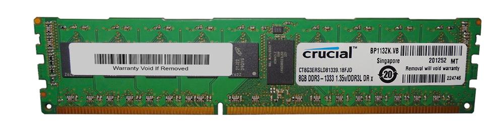 CT8G3ERSLD81339 Crucial 8GB PC3-10600 DDR3-1333MHz Registered ECC CL9 240-Pin DIMM 1.35V Low Voltage Dual Rank Memory Module
