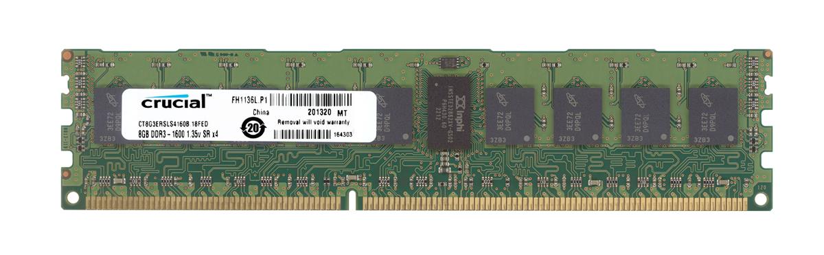CT8G3ERSLS4160B.18FED Crucial 8GB PC3-12800 DDR3-1600MHz Registered ECC CL11 240-Pin DIMM 1.35V Low Voltage Single Rank Memory Module