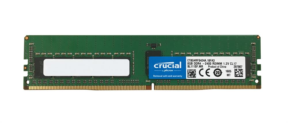 CT8G4RFS424A Crucial 8GB PC4-19200 DDR4-2400MHz Registered ECC CL17 288-Pin DIMM 1.2V Single Rank Memory Module