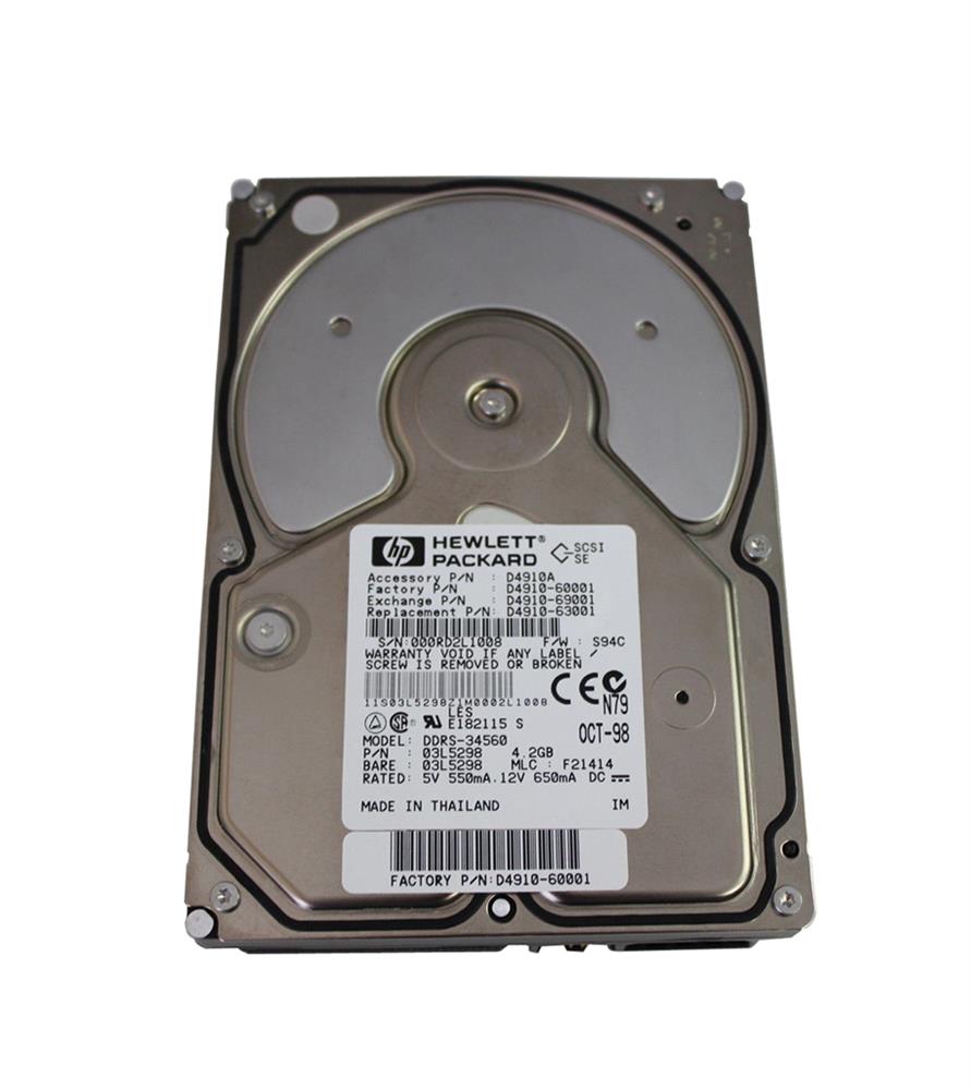 D4910A HP 4.5GB 7200RPM Ultra Wide SCSI 68-Pin 3.5-inch Internal Hard Drive