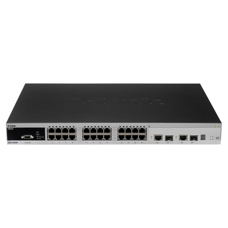 DES-3528-A1 D-Link Xstack 24-Ports 10/100 Fast Ethernet L2+ PoE 4Gigabit Copper Ports + 2 Combo SFP Ports Managed Switch (Refurbished)