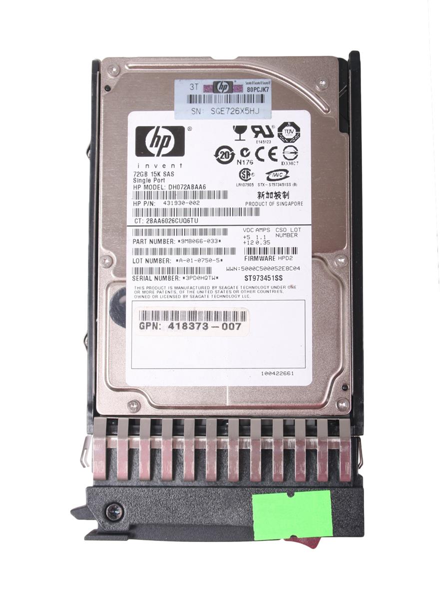 DH072ABAA6 HP 73GB 15000RPM SAS 3Gbps Hot Swap 2.5-inch Internal Hard Drive