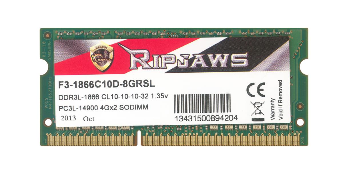F3-1866C10D-8GRSL G.Skill 8GB Kit (2 X 4GB) PC3-14900 DDR3-1866MHz non-ECC Unbuffered CL11-11-11-32 204-Pin SoDimm 1.35V Low Voltage Memory