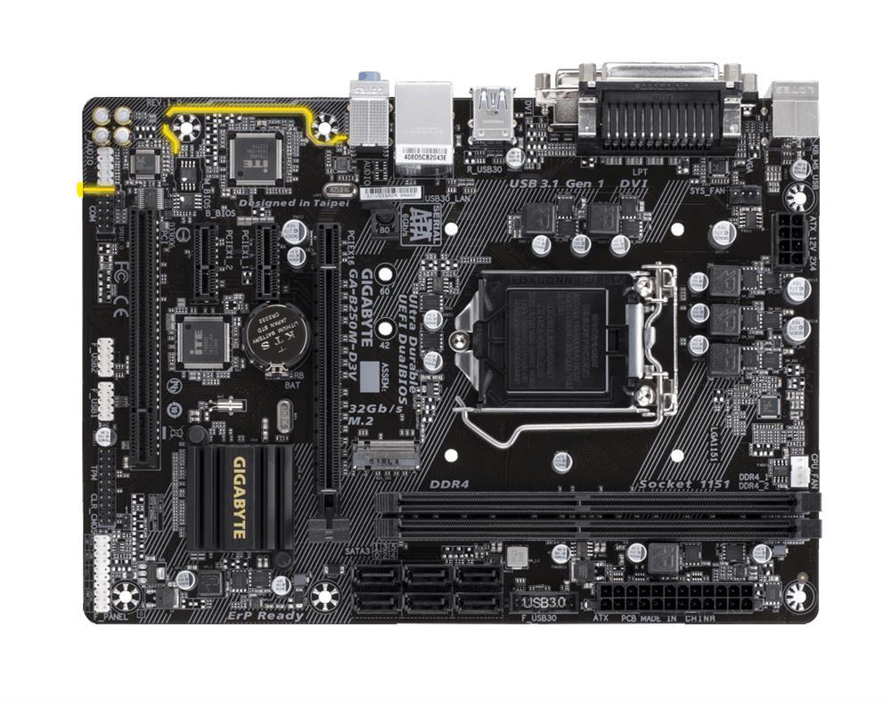 GA-B250M-D3V Gigabyte Socket LGA 1151 Intel B250 Express Chipset 7th/6th Generation Core i7 / i5 / i3 / Pentium / Celeron Processors Support DDR4 2x DIMM 6x SATA 6.0Gb/s Micro-ATX Motherboard (Refurbished)