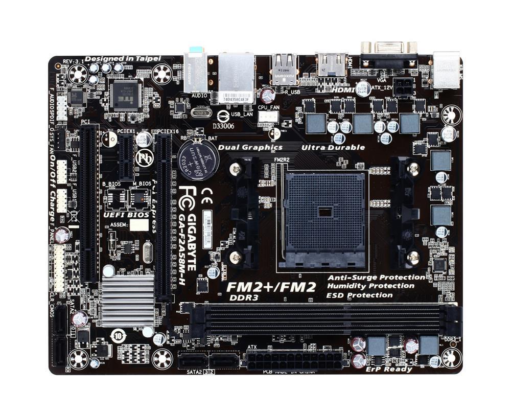 GA-F2A58M-H Gigabyte Socket FM2+ AMD A85X Chipset AMD A-Series/ Athlon Series Processors Support DDR3 2x DIMM 4x SATA 3.0Gb/s Micro-ATX Motherboard (Refurbished)