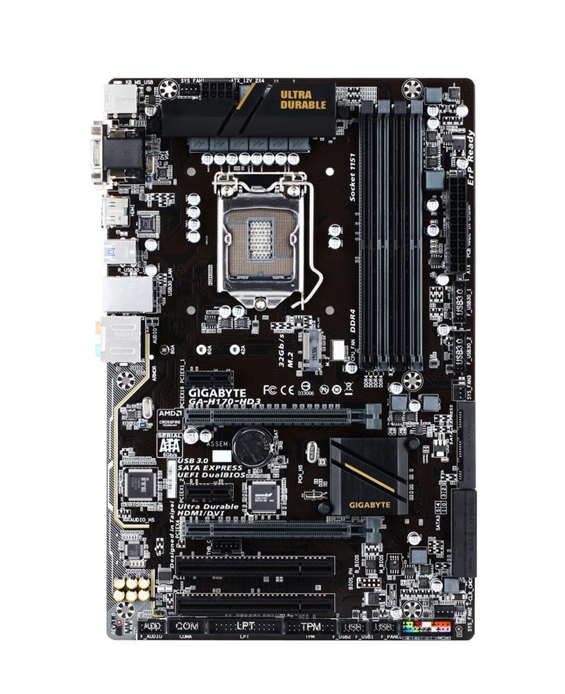 GA-H170-HD3 DDR4 Gigabyte Socket LGA 1151 Intel H170 Express Chipset 7th/6th Generation Core i7 / i5 / i3 / Pentium / Celeron Processors Support DDR4 4x DIMM 6x SATA 6.0Gb/s ATX Motherboard (Refurbished)