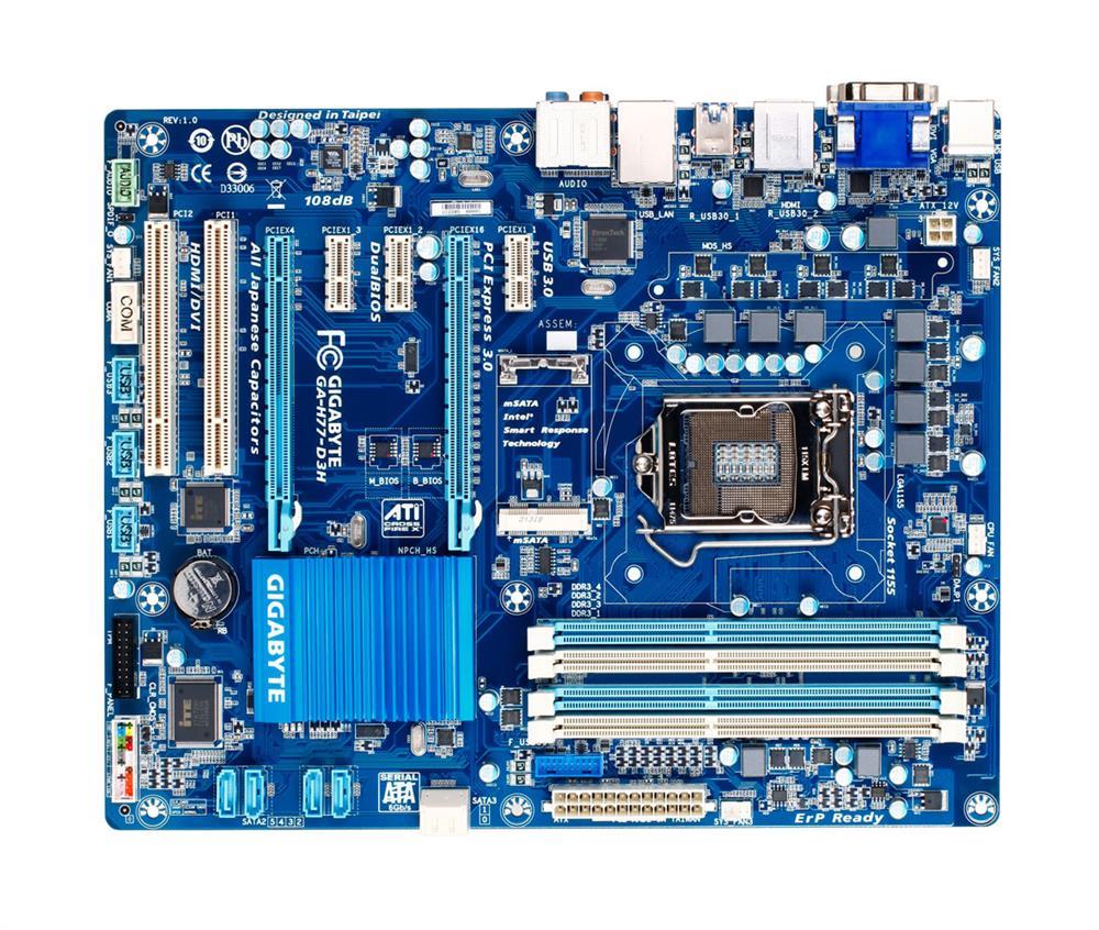 GA-H77-D3H Gigabyte Socket LGA 1155 Intel H77 Express Chipset Core i7 / i5 / i3 / Pentium / Celeron Processors Support DDR3 4x DIMM 2x SATA 6.0Gb/s ATX Motherboard (Refurbished)