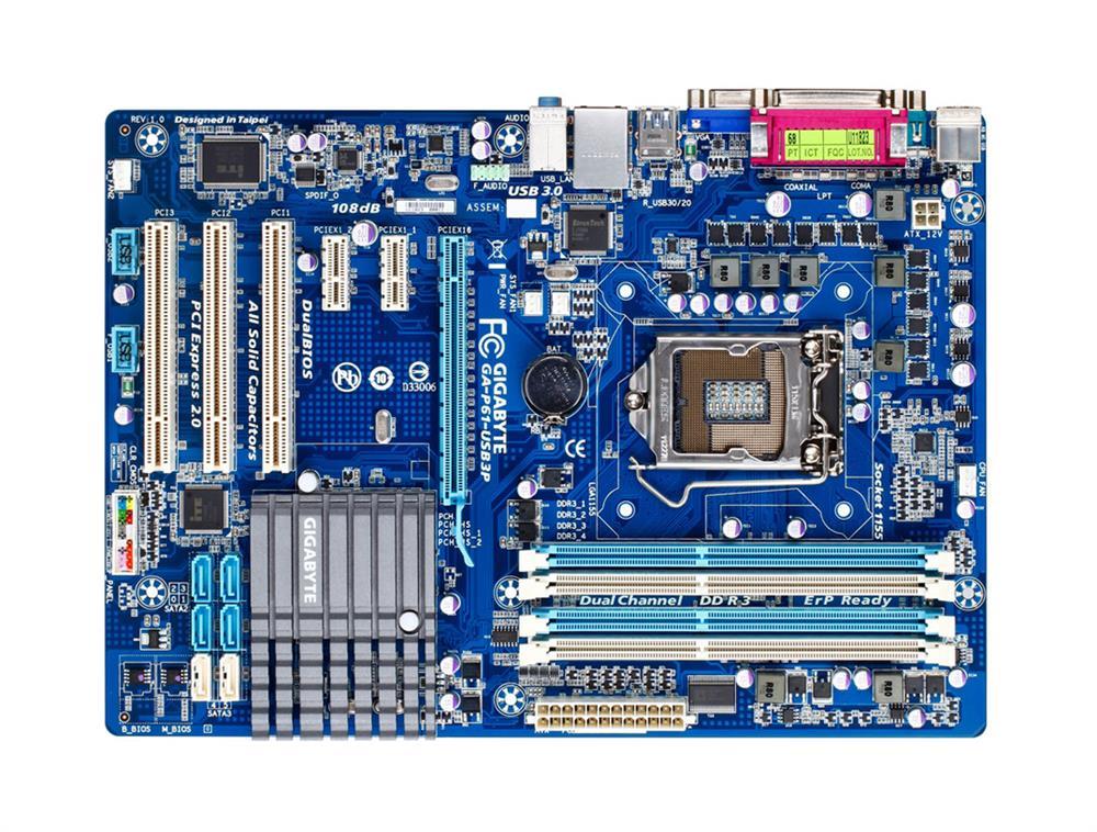 GA-P61-USB3P Gigabyte Socket LGA 1155 Intel H61 Express Chipset Core i7 / i5 / i3 / Pentium / Celeron Processors Support DDR3 4x DIMM 4x SATA 3.0Gb/s ATX Motherboard (Refurbished)