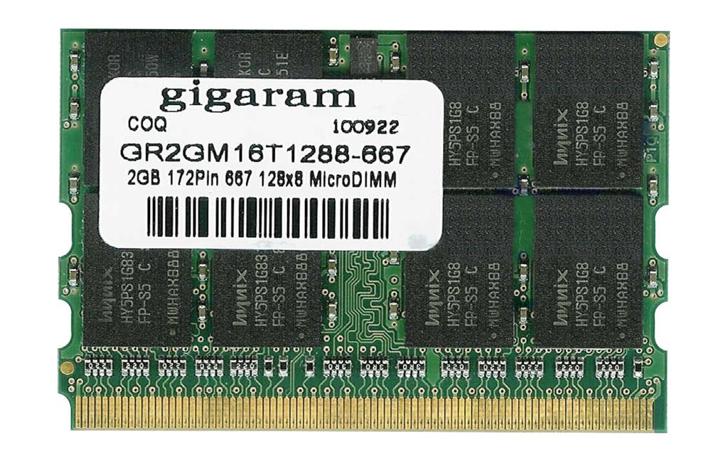 GR2GM16T1288-667 Gigaram 2GB PC2-5300 DDR2-667MHz non-ECC Unbuffered CL5 172-Pin MicroDIMM Memory Module