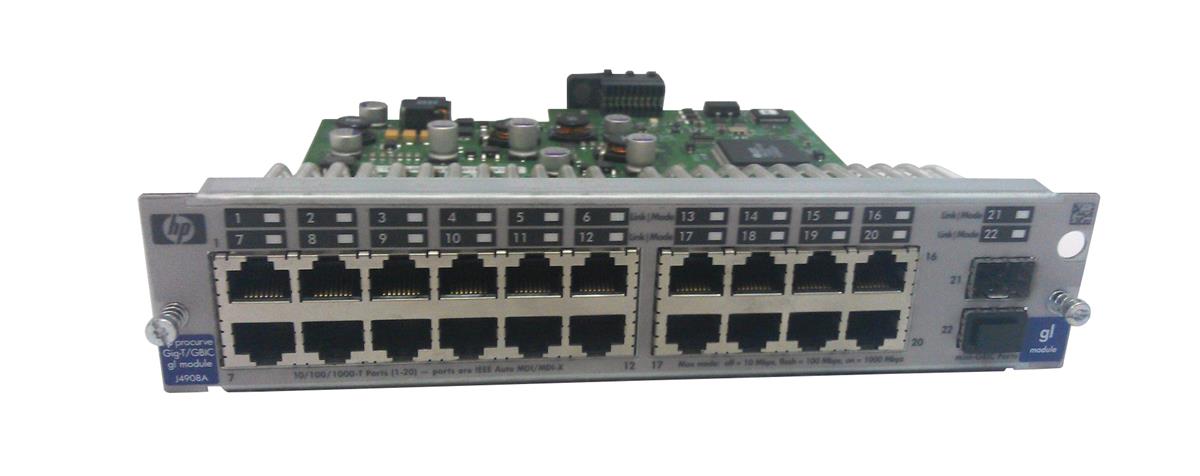 J4908A HP ProCurve 4100GL 20-Ports 1000Base-T 2 x SFP (Mini-GBIC) GigaBit Ethernet Switch Expansion Module (Refurbished)
