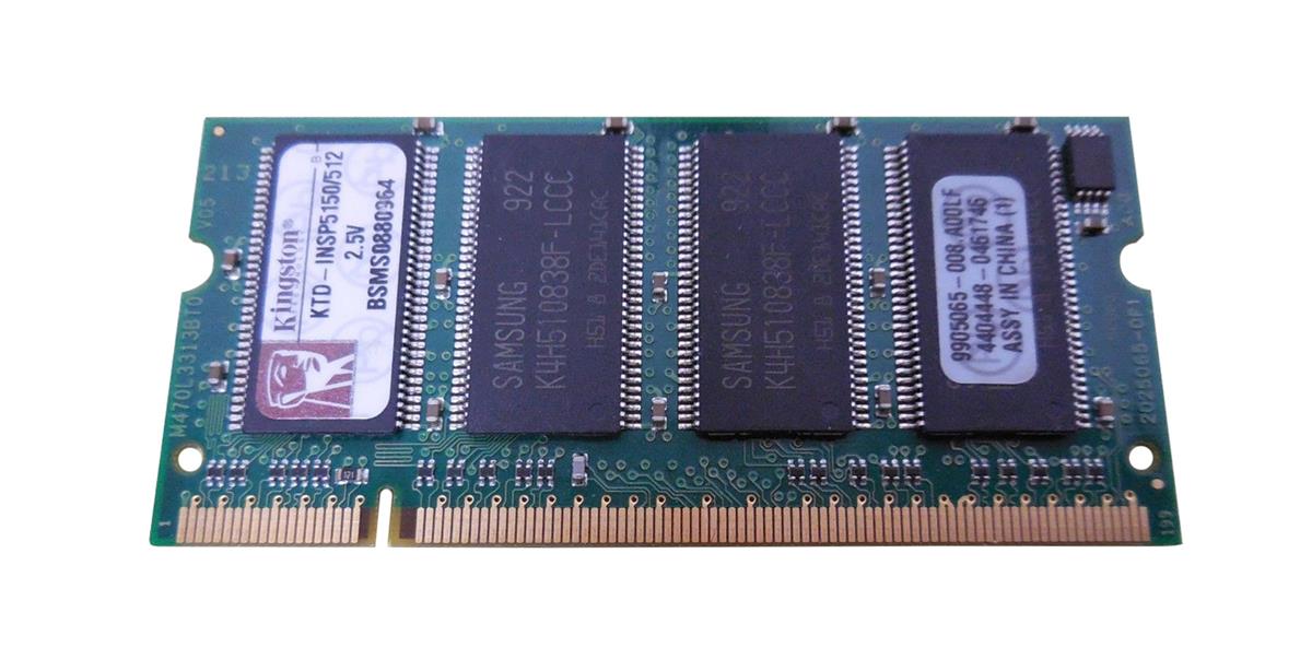 KTD-INSP5150/512 Kingston 512MB PC2700 DDR-333MHz non-ECC Unbuffered CL2.5 200-Pin SoDimm Memory Module for Dell Inspiron A0388057, A0461913, A0731285
