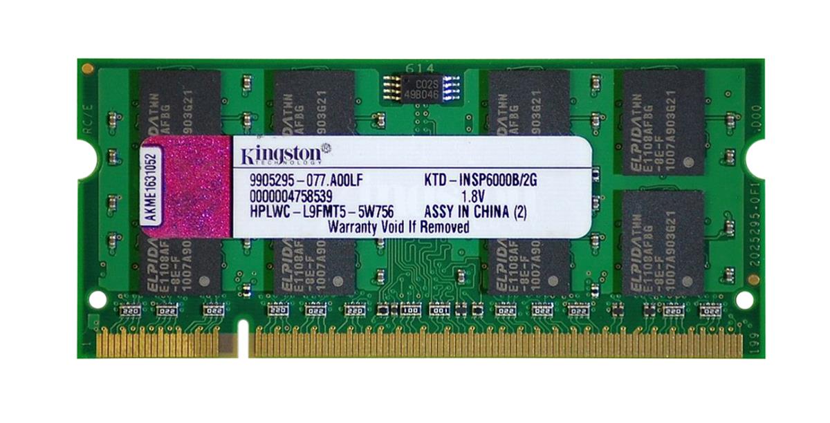 KTD-INSP6000B/2G Kingston 2GB PC2-5300 DDR2-667MHz non-ECC Unbuffered CL5 200-Pin SoDimm Dual Rank Memory Module for Dell