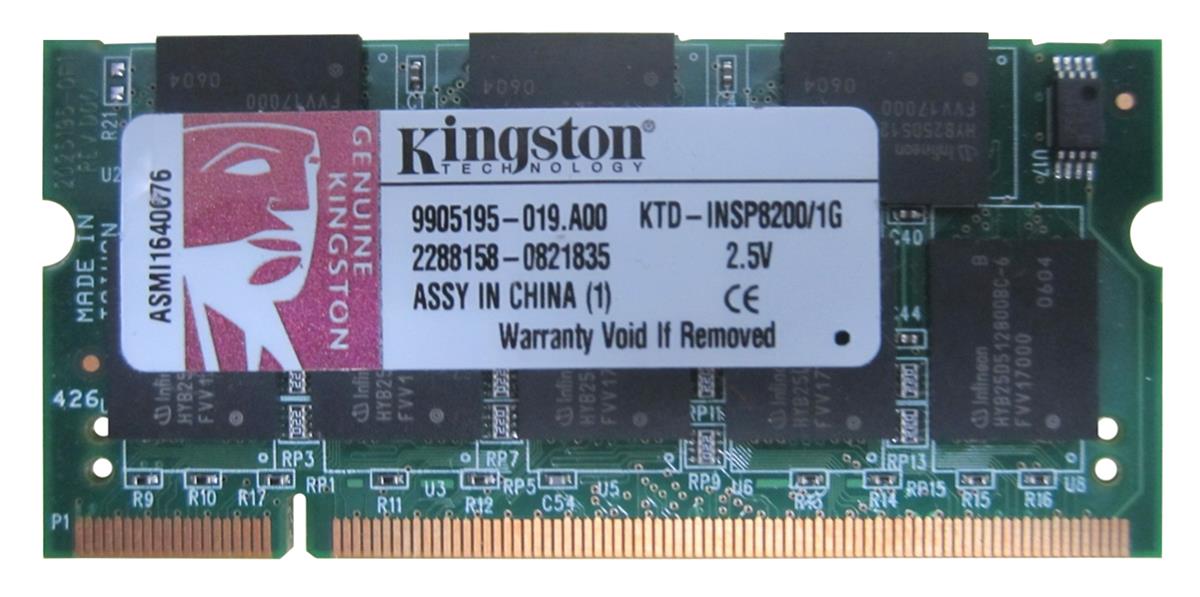 KTD-INSP8200/1G Kingston 1GB PC2100 DDR-266MHz non-ECC Unbuffered CL2.5 200-Pin SoDimm Memory Module for Dell A0130829; A0130832; A0717895